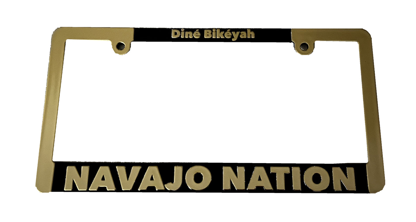 2 frames - "We are Navajo Nation" Car License Plate Frame (Gold-Black text)